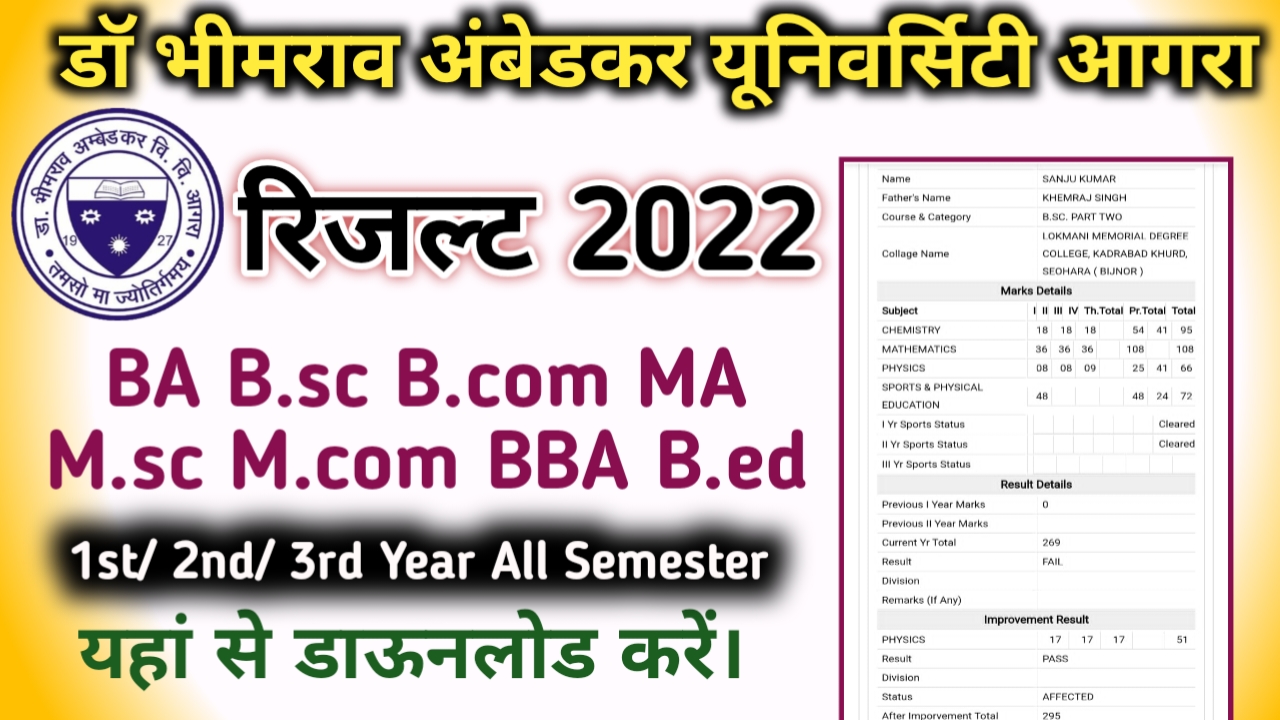 DBRAU Result 2022 Dbrau.org.in Agra University BA, B.Sc, B.Com, B.Ed ...