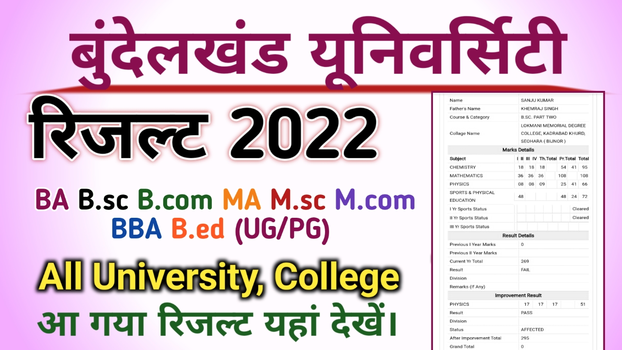 Bundelkhand University Result 2022 Bujhansi.ac.in BU Jhansi BA BSC BCOM ...