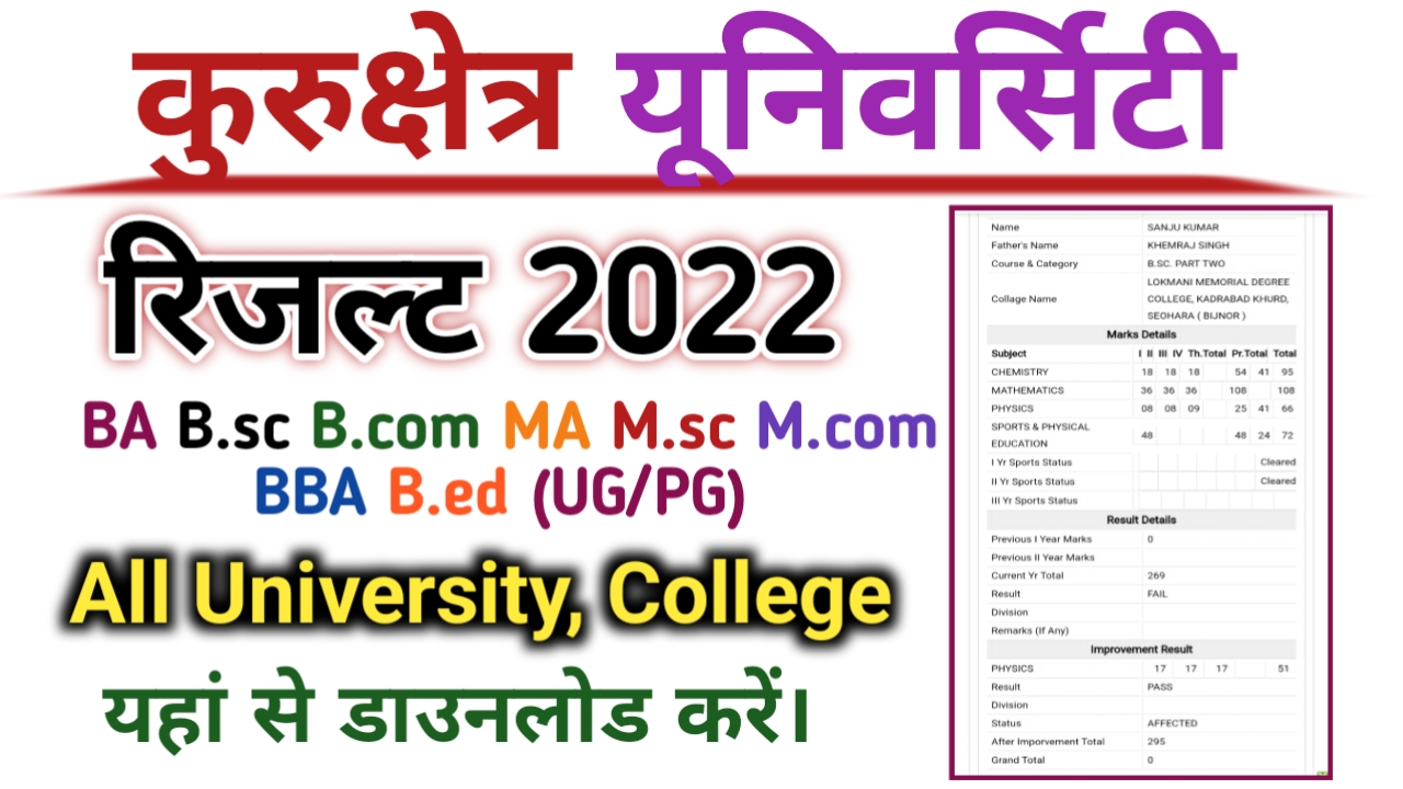 KUK Result 2022 Kuk.ac.in : Download Kurukshetra University BA B.sc B ...