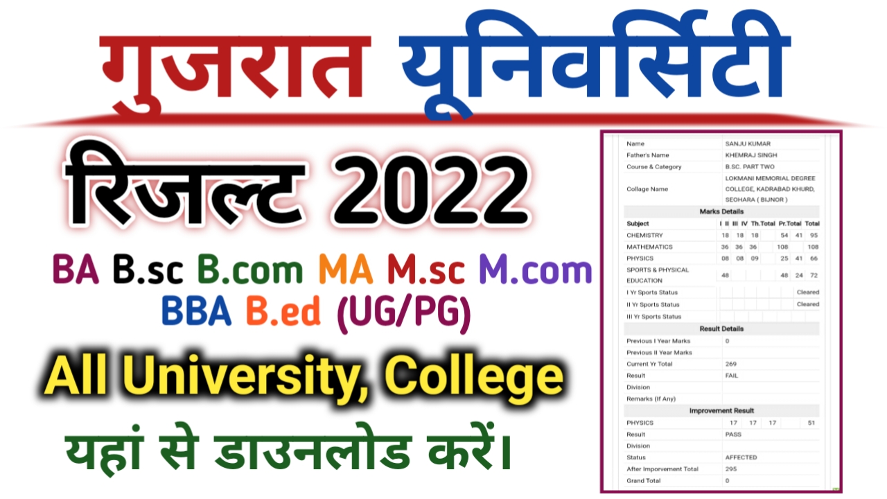 Gujarat University Result 2022 BA, B.Sc, B.Com, B.Ed, MA, MSc Results ...