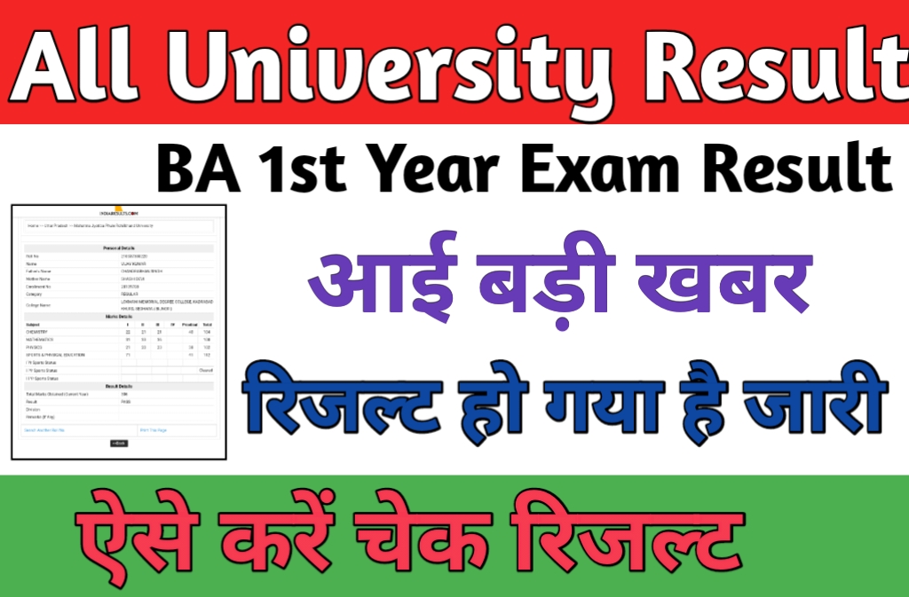 All University BA 1st Year Result 2023 ; बीएससी 1st ईयर रिजल्ट 2023 को ...