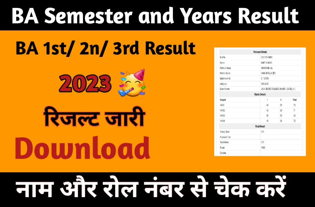 BA 1st, 2nd, 3rd, Semester and years Result 2023:- 