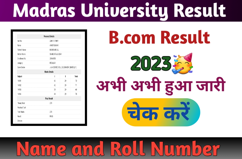 Madras University B.com Result 2023:-
