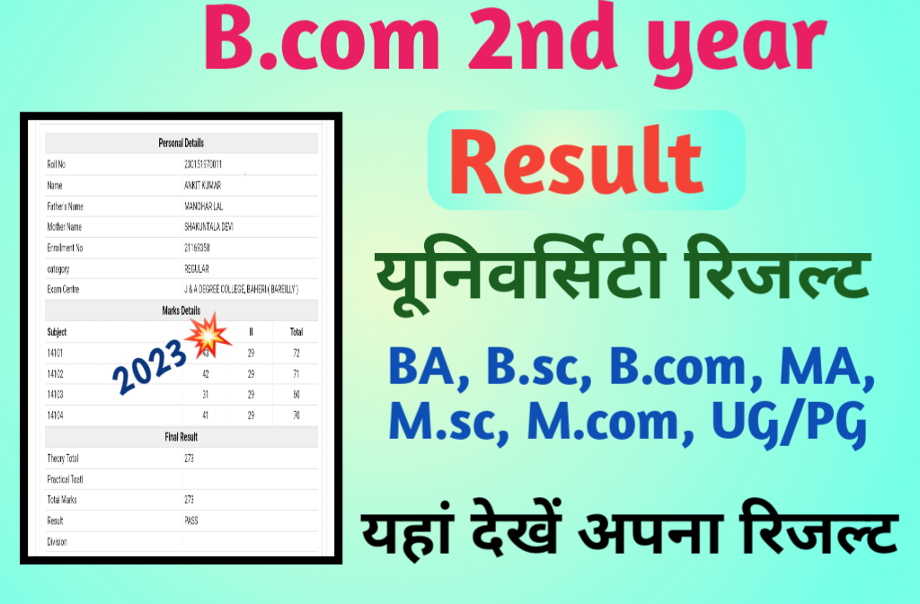 बीकॉम रिजल्ट 2023:- एमजेपीआरयू, सीसीएसयू, सीएसजेएमयू : B.com 1st Year ...