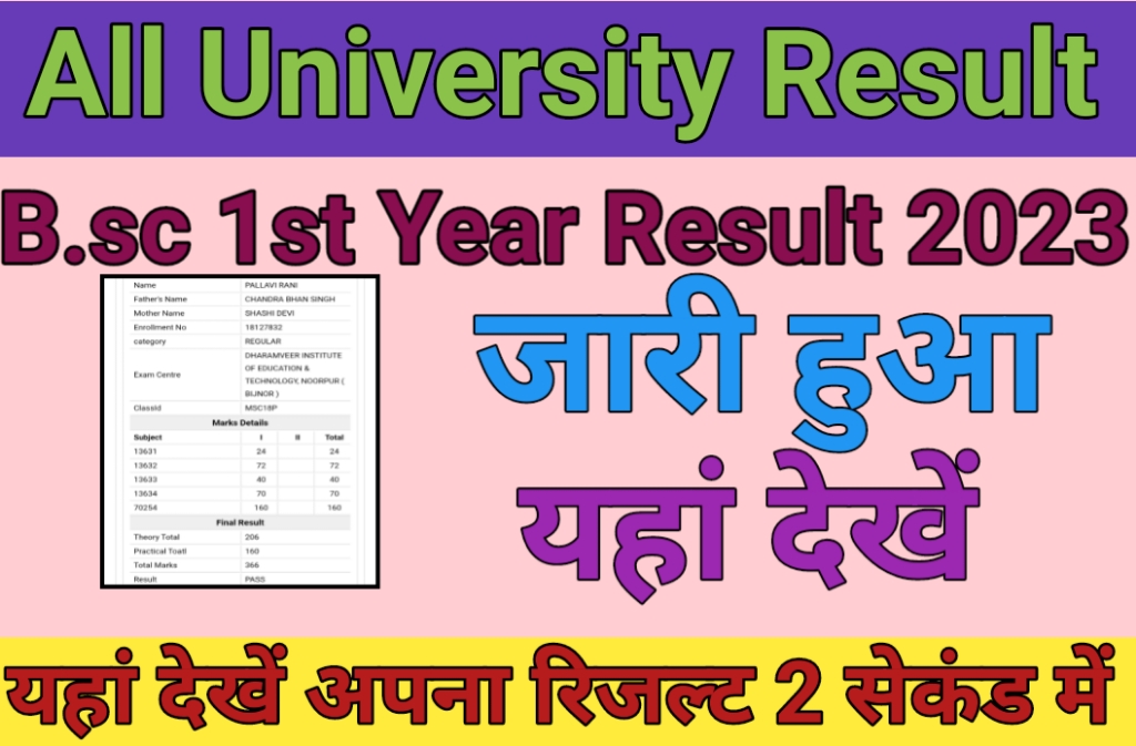All University B.sc 1st Year Exam Result 2023; Aese Kare B.sc 1st Year Result Check
