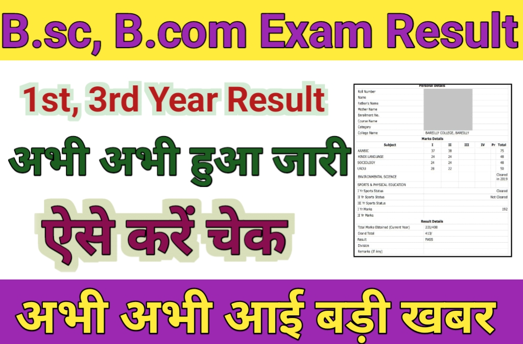 B.sc, B.com Part 1st and 3rd Year Result 2023