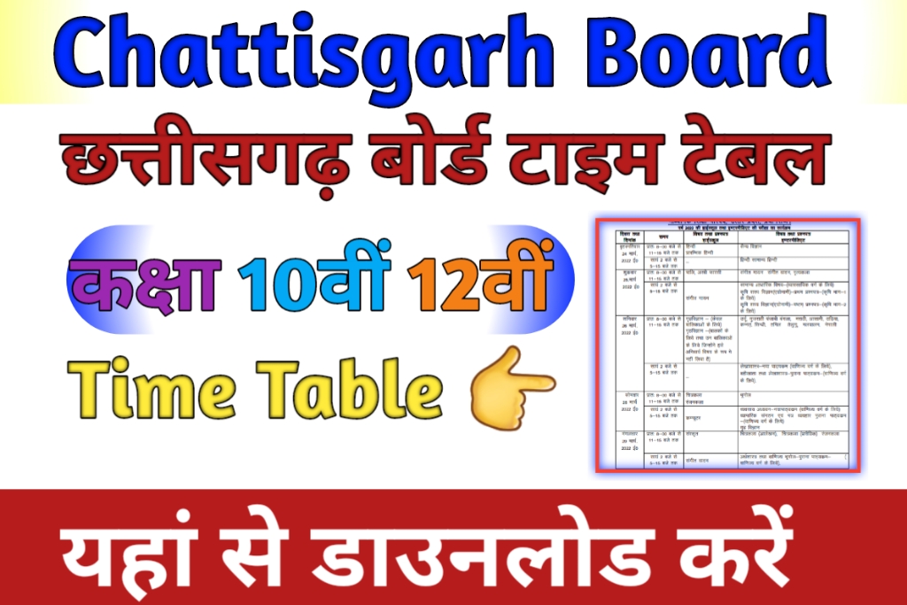 Chhattisgarh Board time table 2024 download