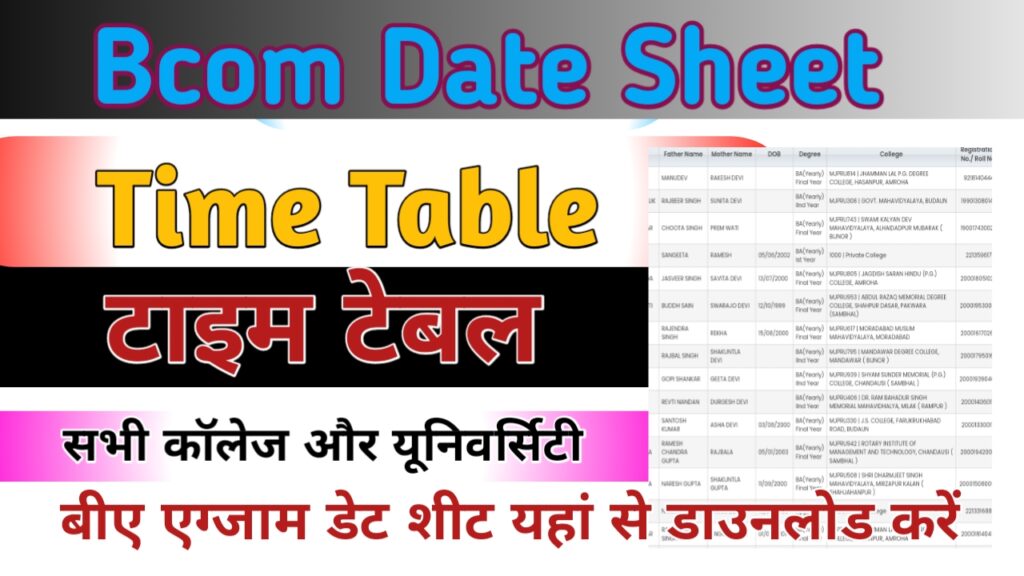 Bcom 1st Year Time Table 2024 (बीकॉम टाइम टेबल जारी) B.com 1st 2nd 3rd ...