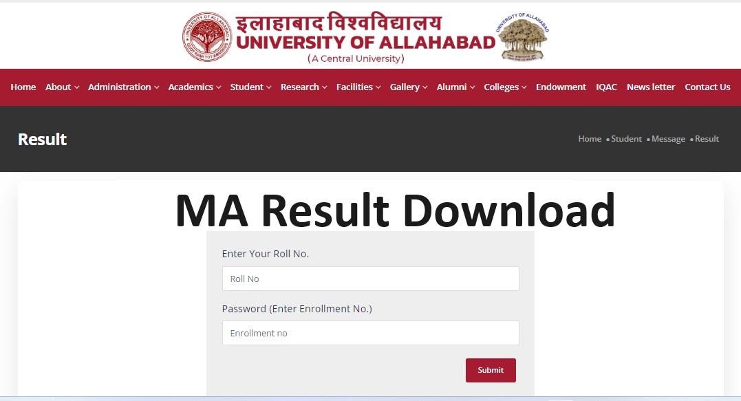 Allahabad University MA Result 2024 {Release Date} यहाँ चेक करे